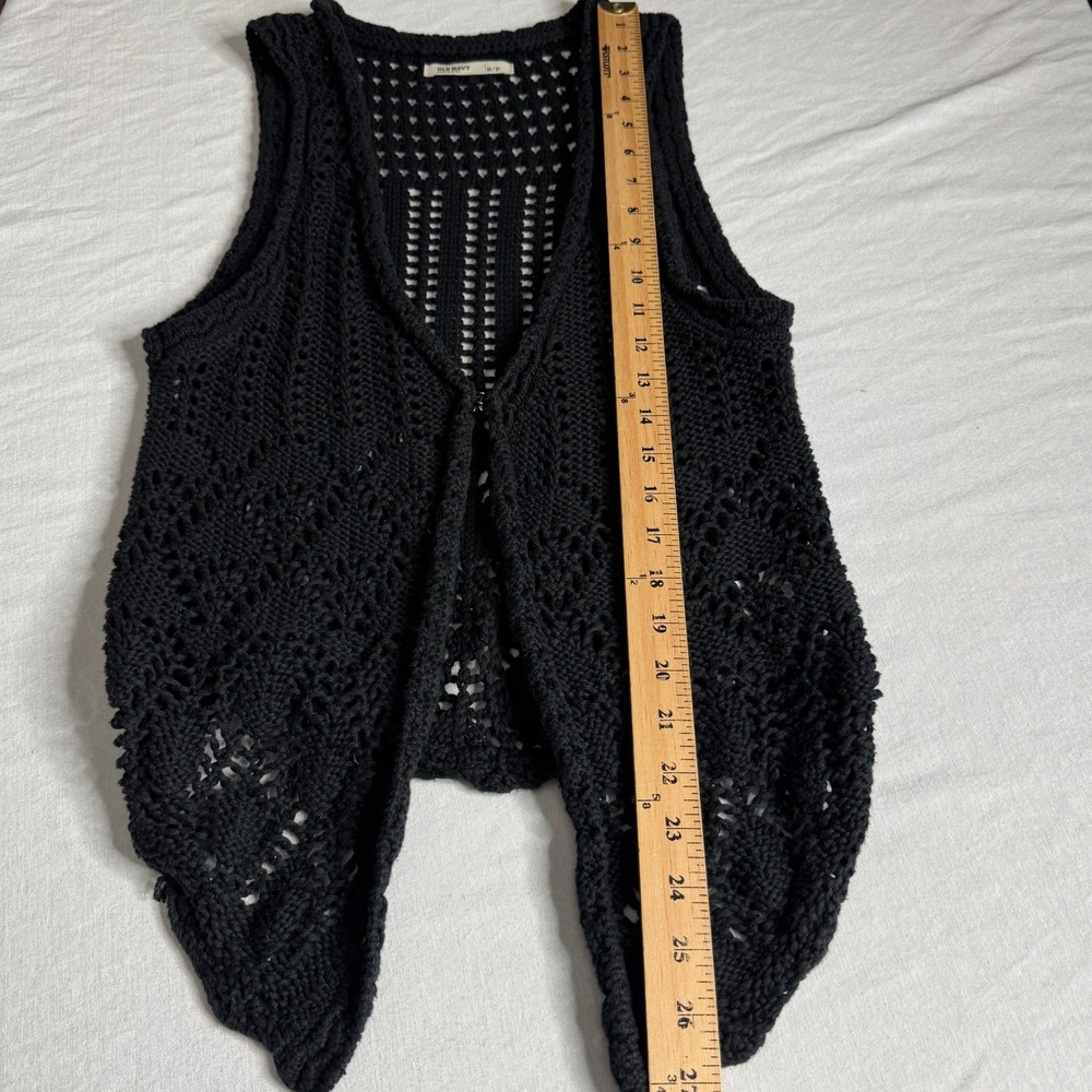 Old Navy Y2K Black Crochet Knit Vest Boho Sleeveless Cardigan Womens Small - Picture 6 of 8